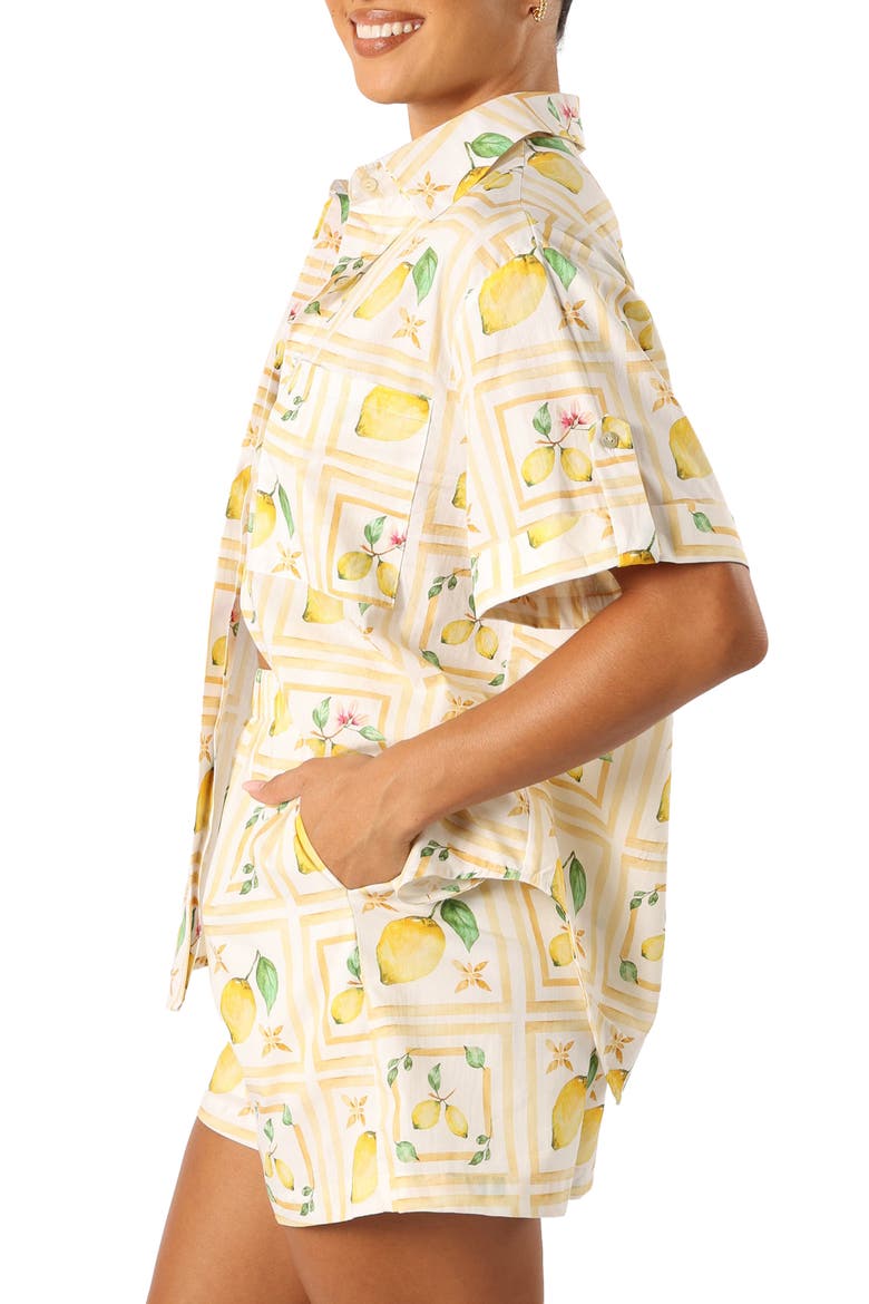 Domenica Cotton Button-Up Shirt & Shorts Set, Alternate, color, LEMON PRINT