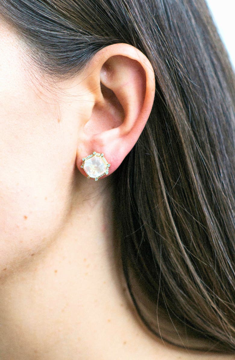 GOSHWARA Asscher Cut Stone Stud Earrings, Alternate, color, White