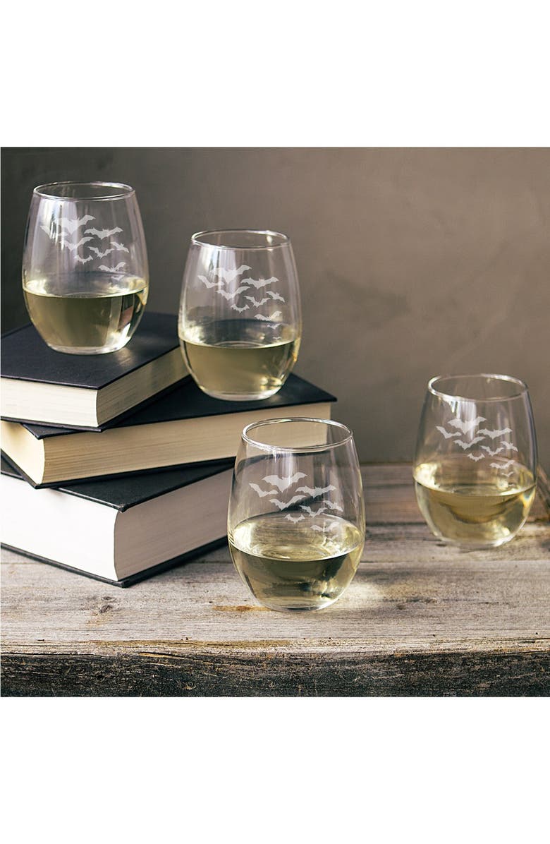 Cathy's Concepts Colony of Bats Set of 4 Stemless Wine Glasses, Main, color, 