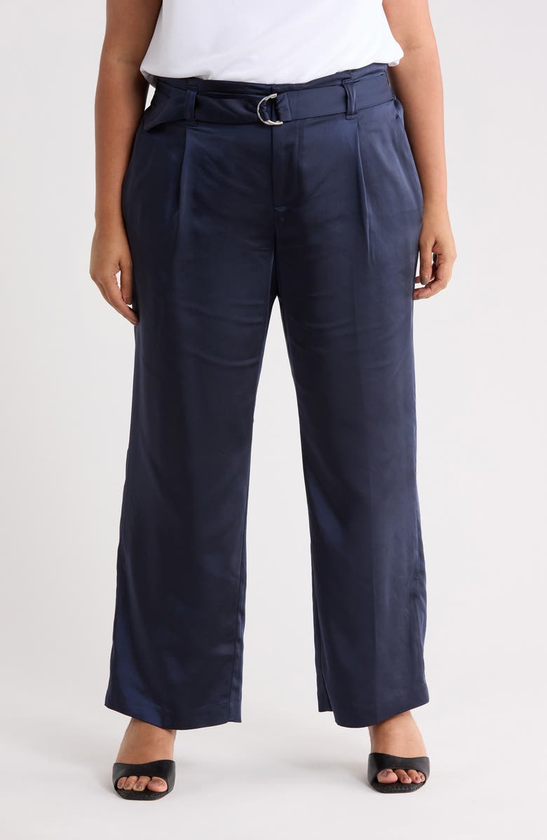 Liverpool Los Angeles Belted Paperbag Wide Leg Pants, Main, color, Navy Eclipse