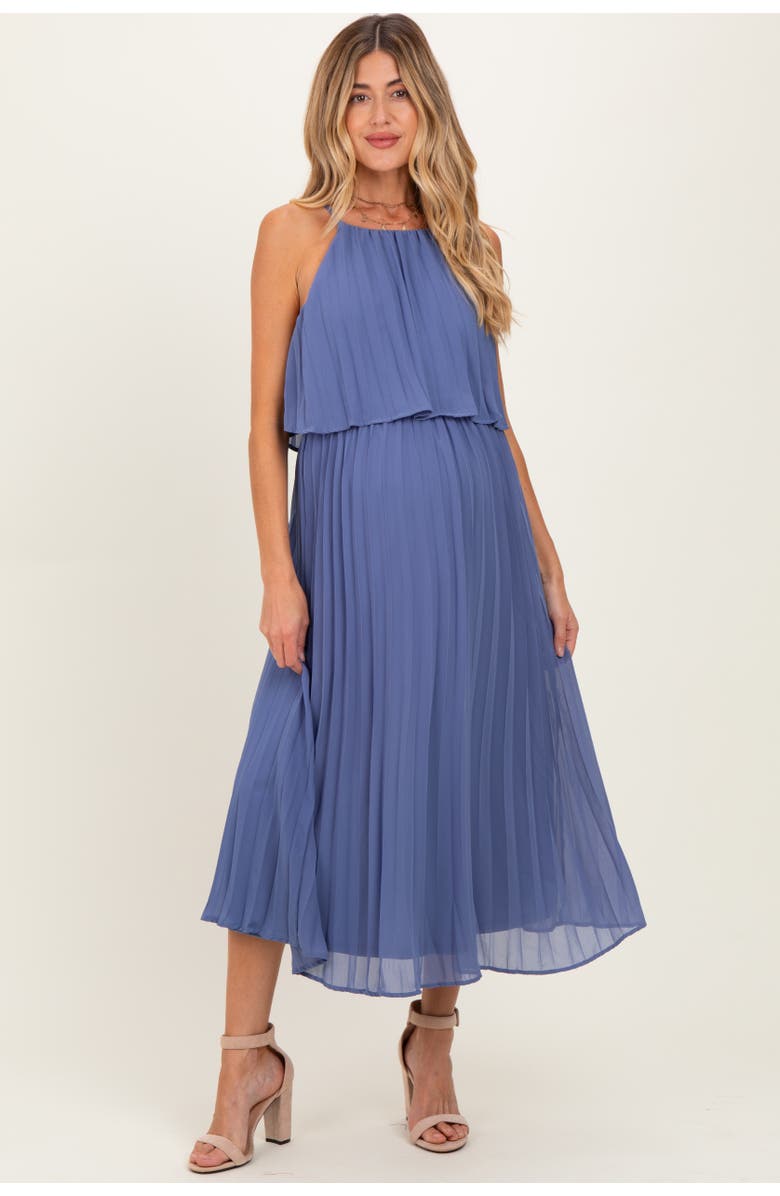 PinkBlush Pleated Woven Midi Dress, Main, color, Denim