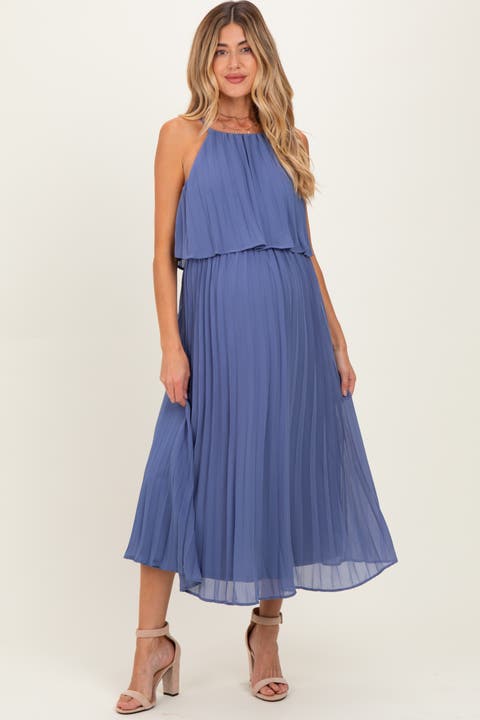 Pleated Woven Midi Dress