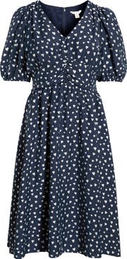 Caslon® Heart Print Puff Sleeve Midi Dress