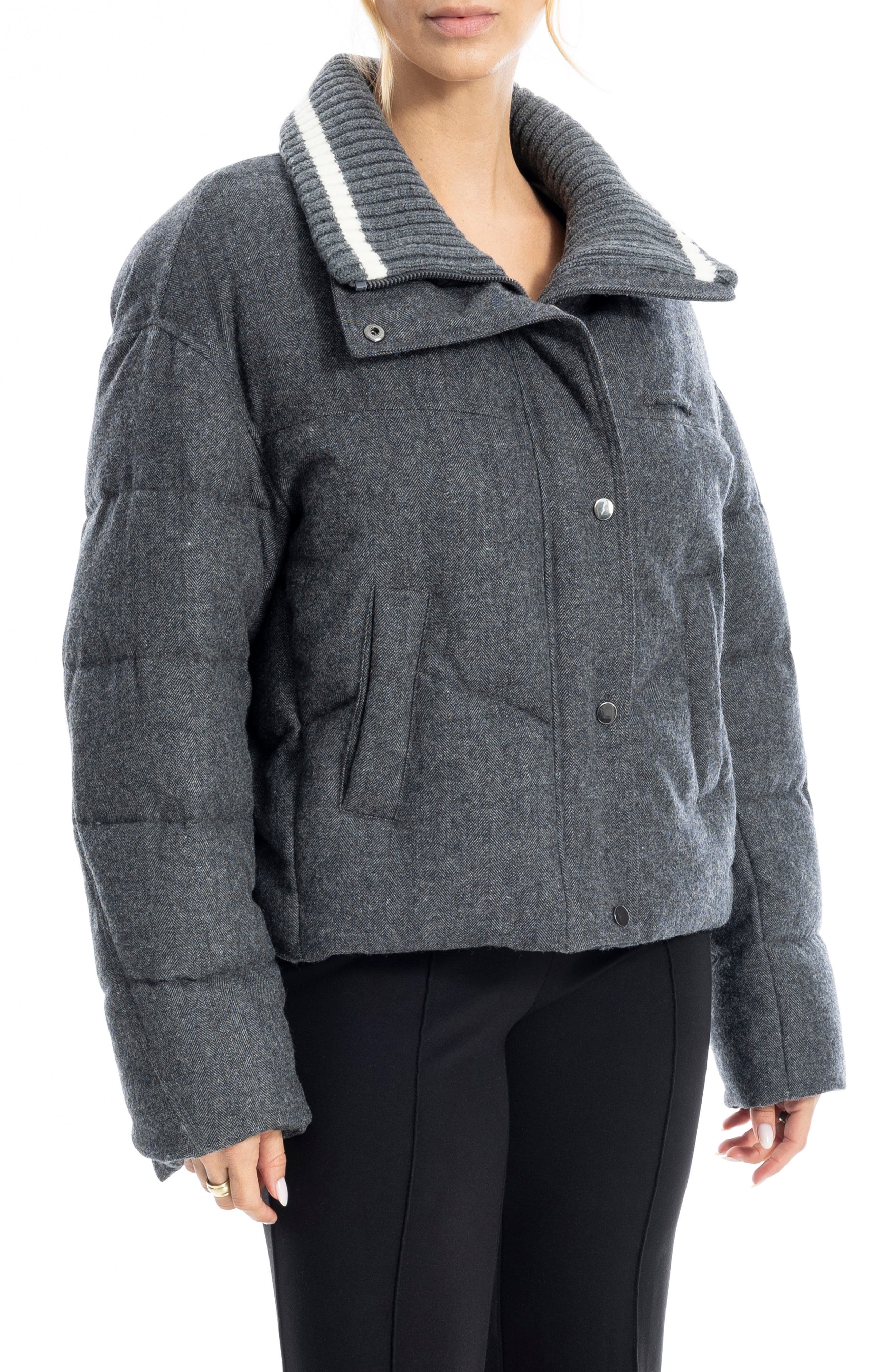 MAX STUDIO Rib Trim Crop Puffer Jacket