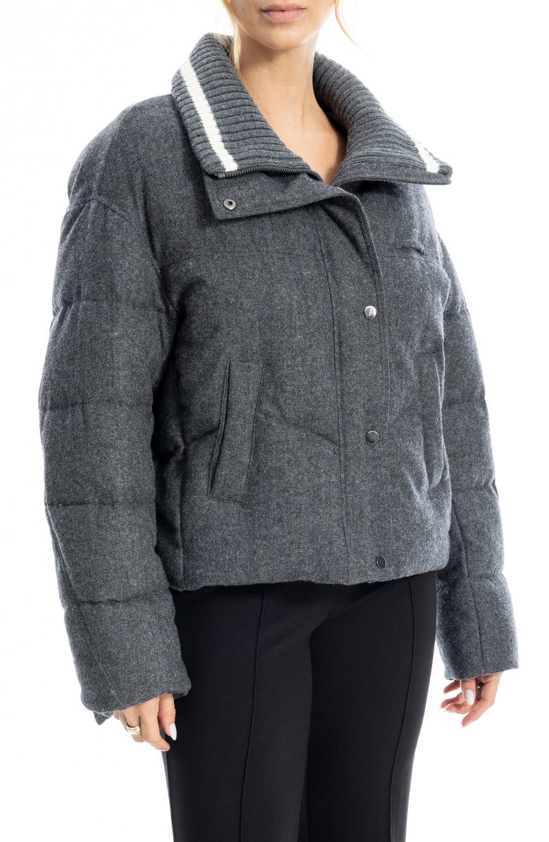 MAX STUDIO Rib Trim Crop Puffer Jacket, Main, color, Charcoal