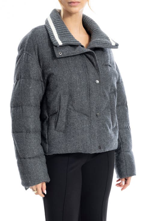 Rib Trim Crop Puffer Jacket