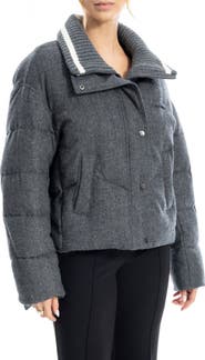 MAX STUDIO Rib Trim Crop Puffer Jacket