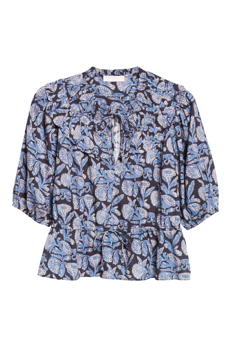 Elvie Floral Frill Collar Puff Sleeve Top, Alternate, color, ZINNIA