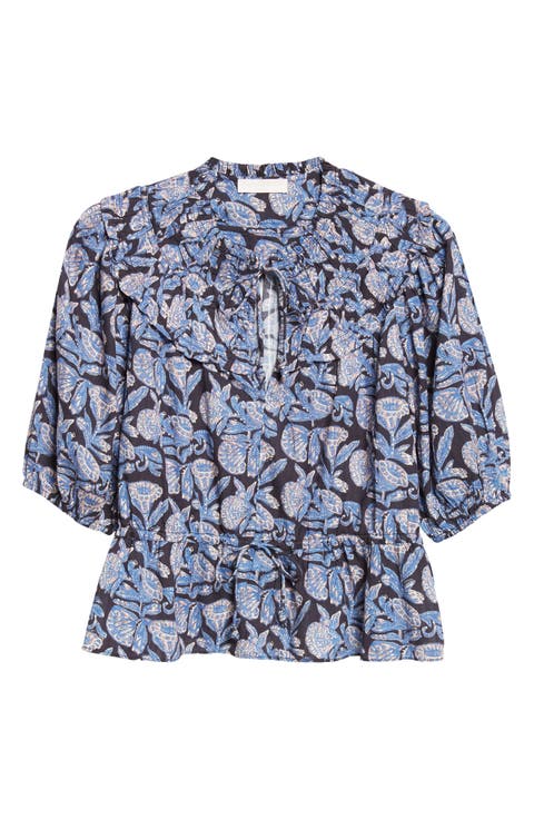 Elvie Floral Frill Collar Puff Sleeve Top