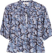 Ulla Johnson Elvie Floral Frill Collar Puff Sleeve Top