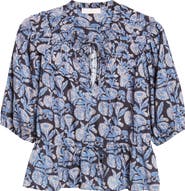 Ulla Johnson Elvie Floral Frill Collar Puff Sleeve Top