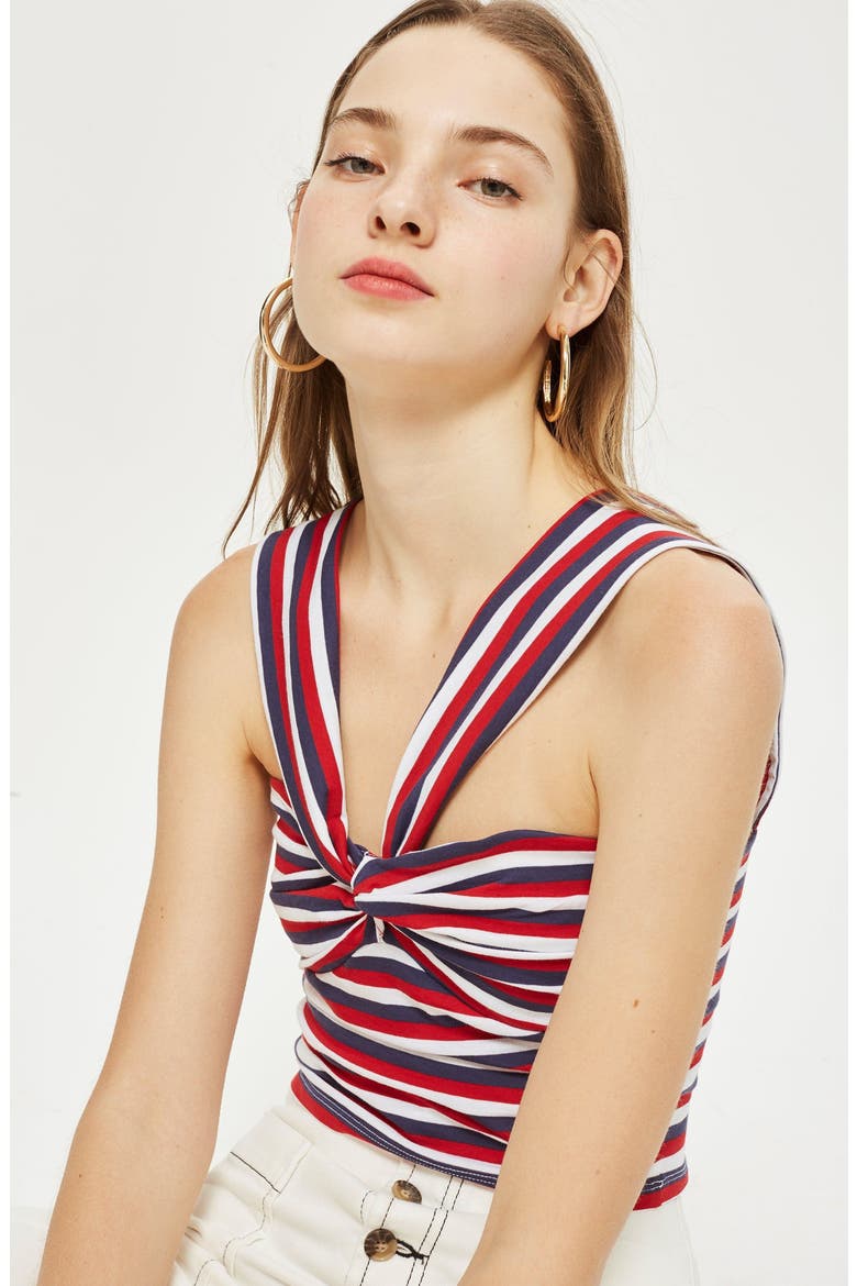 Stripe Knot Crop Top, Alternate, color, RED MULTI