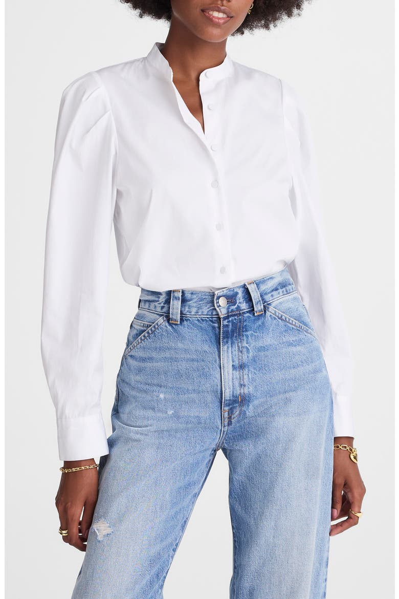 Paulina Cotton Poplin Band Collar Button-Up Shirt, Main, color, WHITE