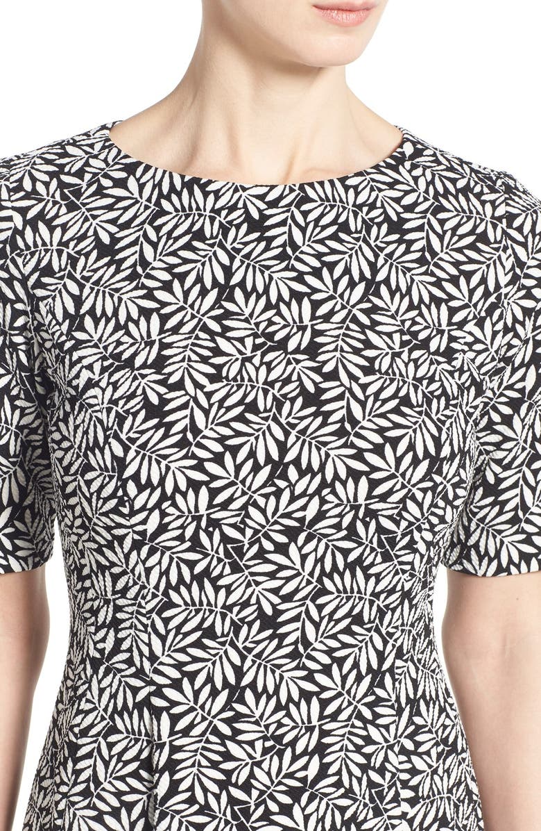 Ivanka Trump Leaf Print Textured Fit & Flare Dress, Alternate, color,