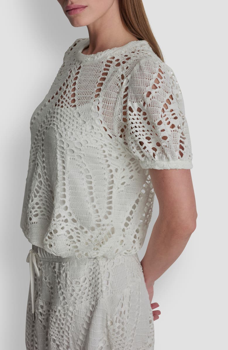 DKNY Leaf Open Stitch Cotton Blend Knit Top, Alternate, color, Ivory