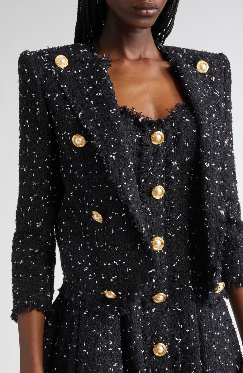 Balmain Polka Dot Tweed Spencer Jacket, Alternate, color, 