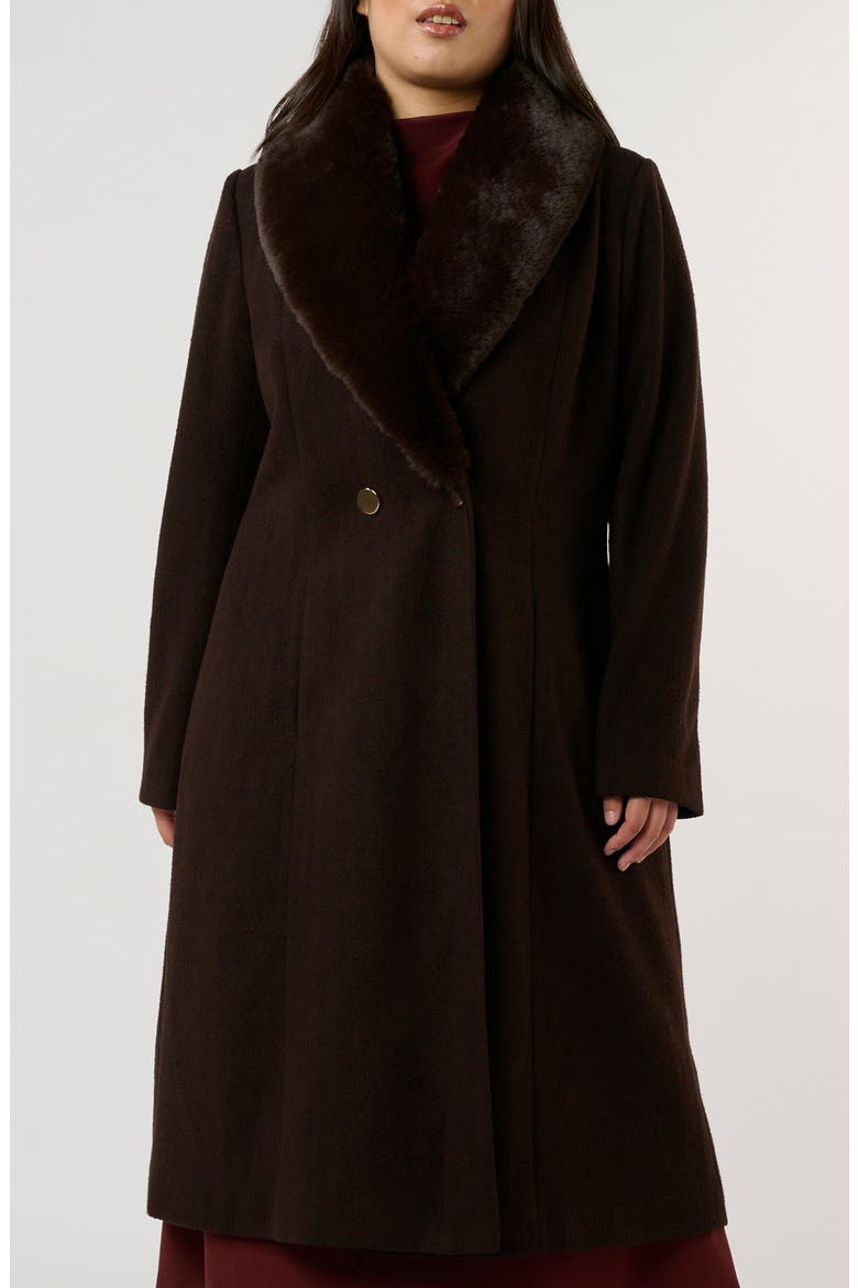 Alastair Double Breasted Coat with Removable Faux Fur Collar, Main, color, MOCHA
