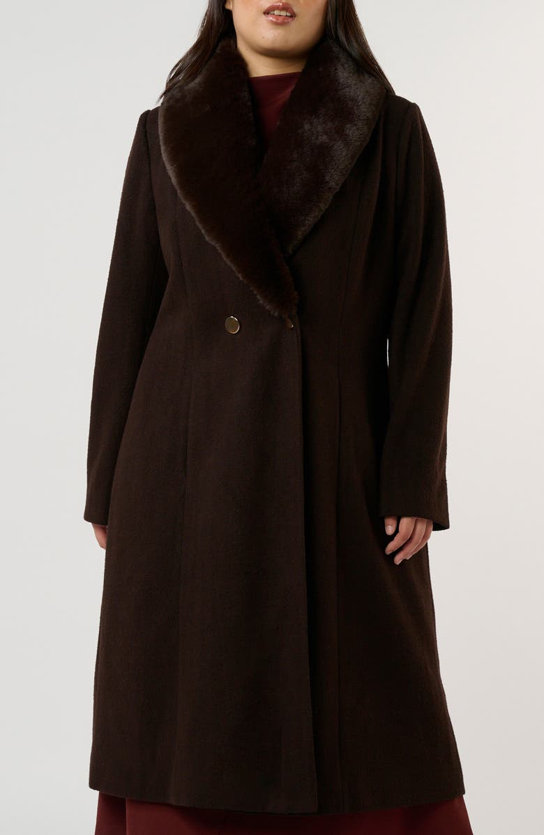 Estelle Alastair Double Breasted Coat with Removable Faux Fur Collar, Main, color, Mocha