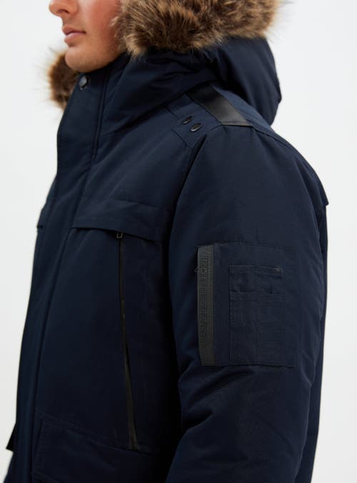 Point Zero Hooded Mid-length Parka In Navy