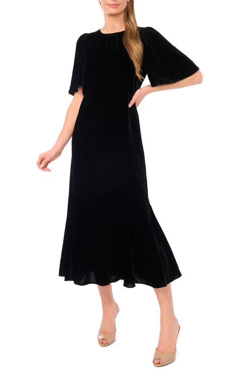 Flounce Sleeve Velvet Dress