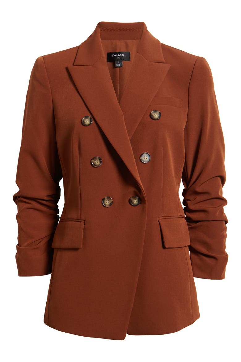 Double Breasted Ruched Blazer, Alternate, color, CINNAMON