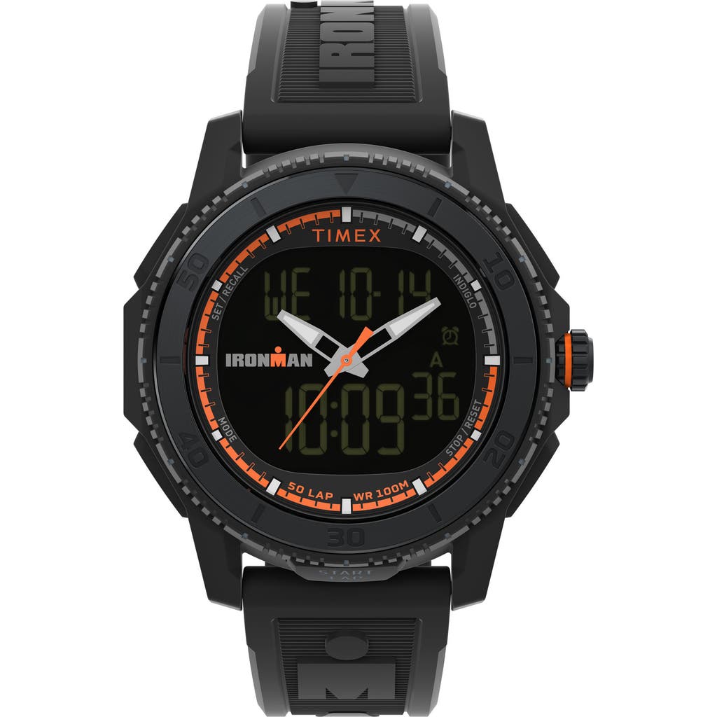 Timex ® Ironman® Adrenaline Ana-digi Synthetic Strap Watch, 46.5mm In Black