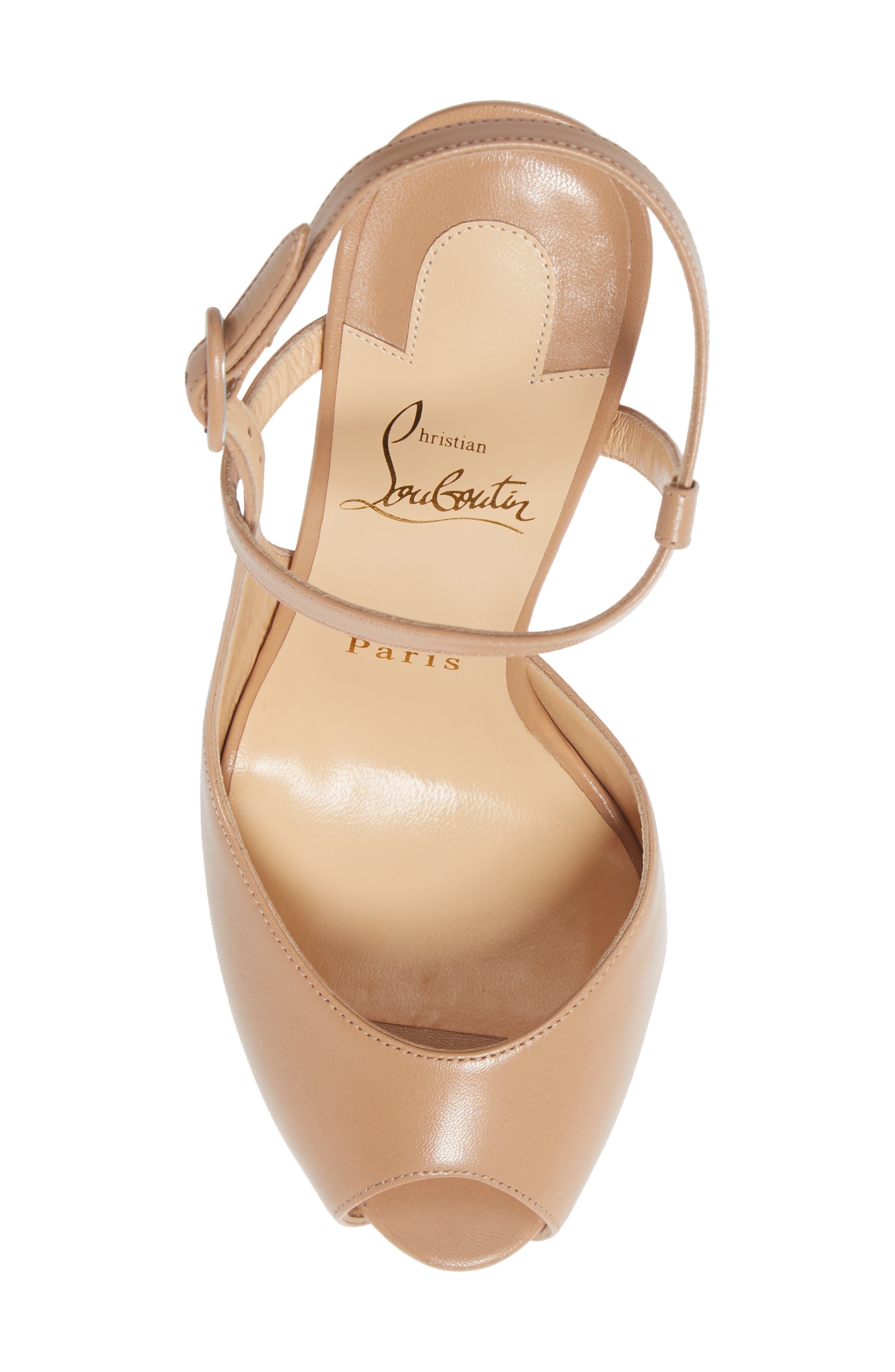 Christian Louboutin Jenlove Ankle Strap Peep Toe Stiletto, Alternate, color, Nude