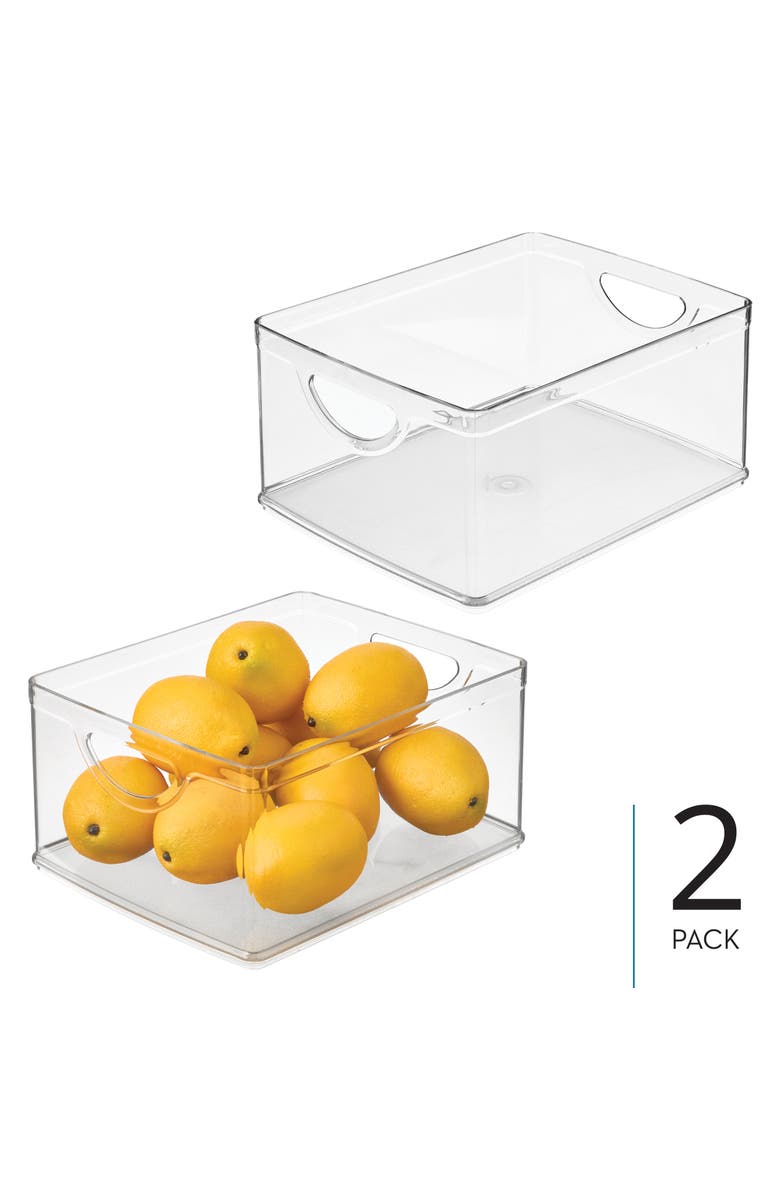 iDesign Stackable Pantry Storage Bin for Cabinets or Fridge, Set of 2, Clear, Made in USA, Alternate, color,