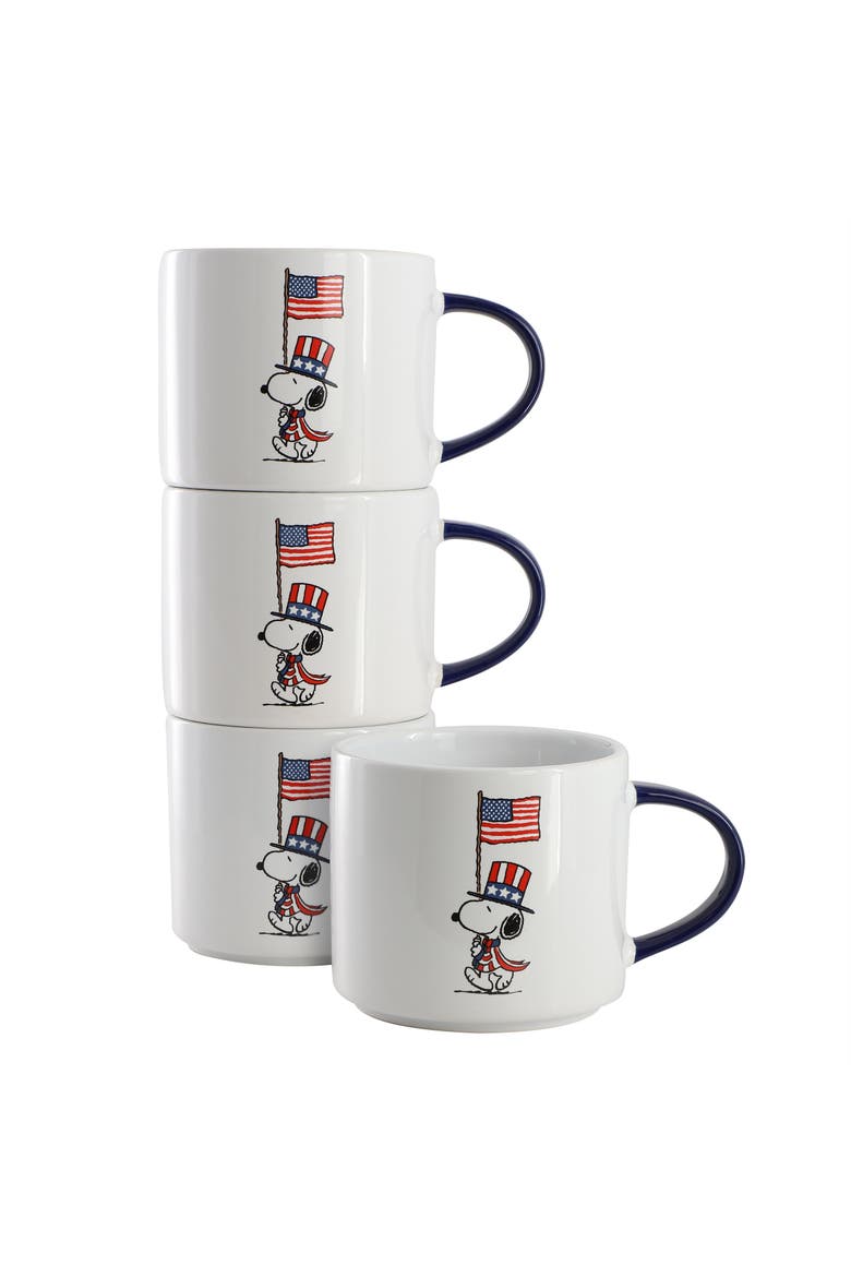 4 Piece 15 Ounce Stoneware Mug Set, Main, color, White