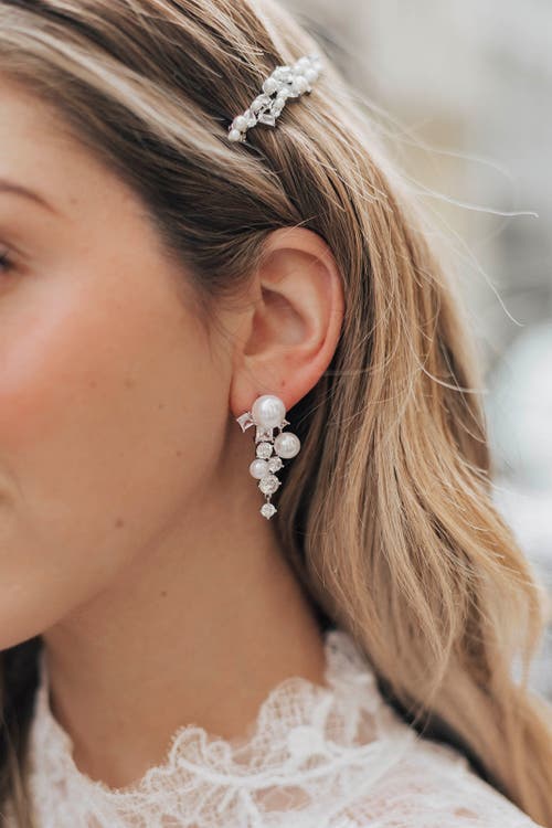 Untamed Petals Alexandra Pearl And Crystal Drop Earrings In Silver