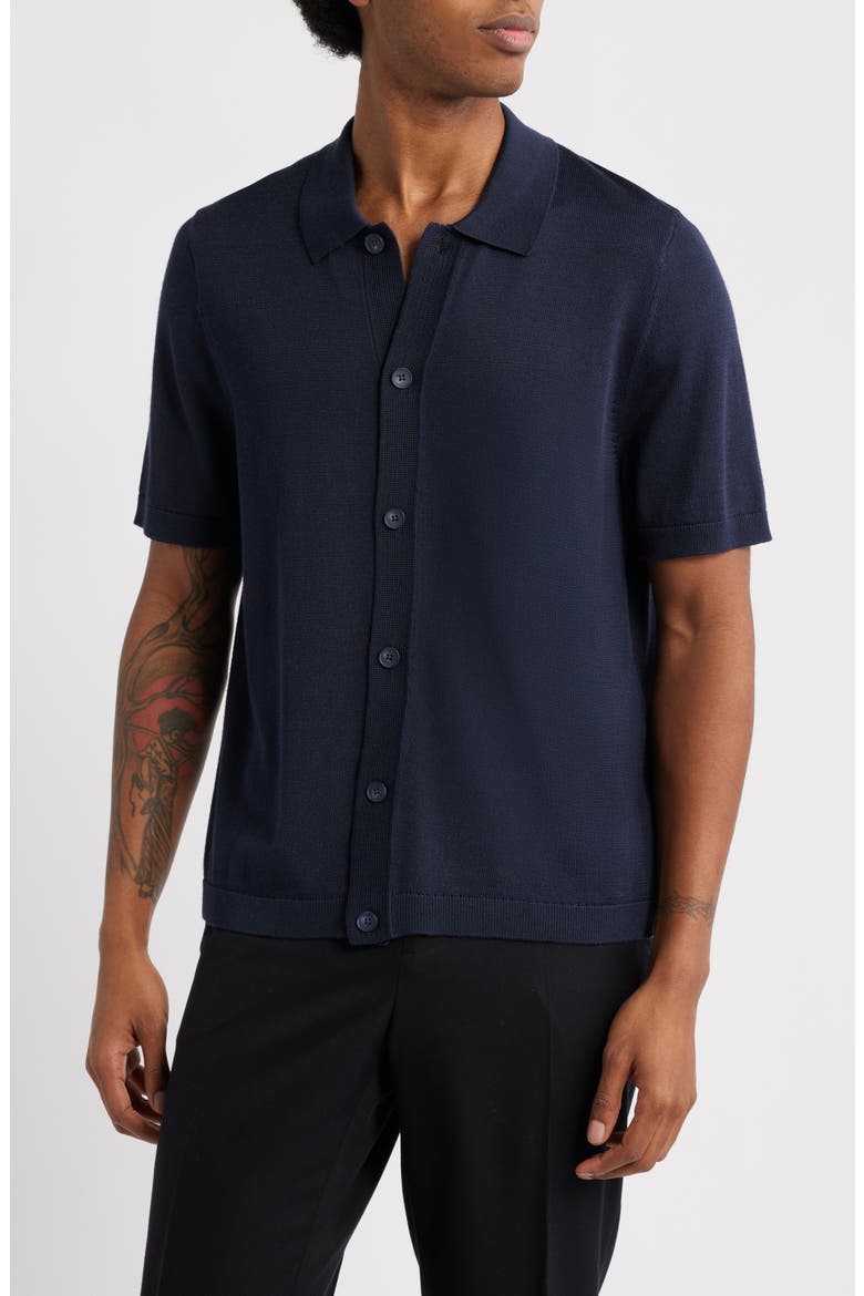 Short Sleeve Button-Up Cardigan, Main, color, NAVY SEABORNE