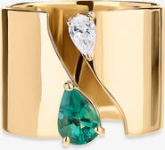 LANA Emerald & Diamond Cigar Band Open Ring