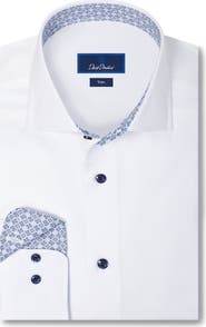 David Donahue Trim Fit Royal Oxford Solid Cotton Dress Shirt