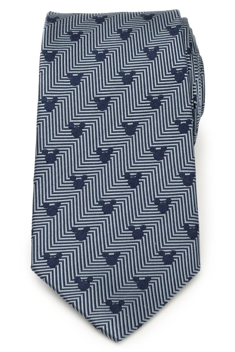 x Disney Mickey Silhouette Herringbone Silk Tie, Main, color, BLUE