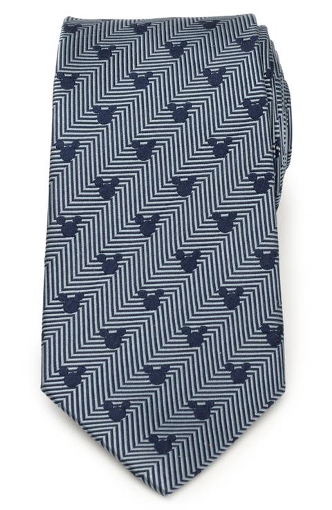 x Disney Mickey Silhouette Herringbone Silk Tie