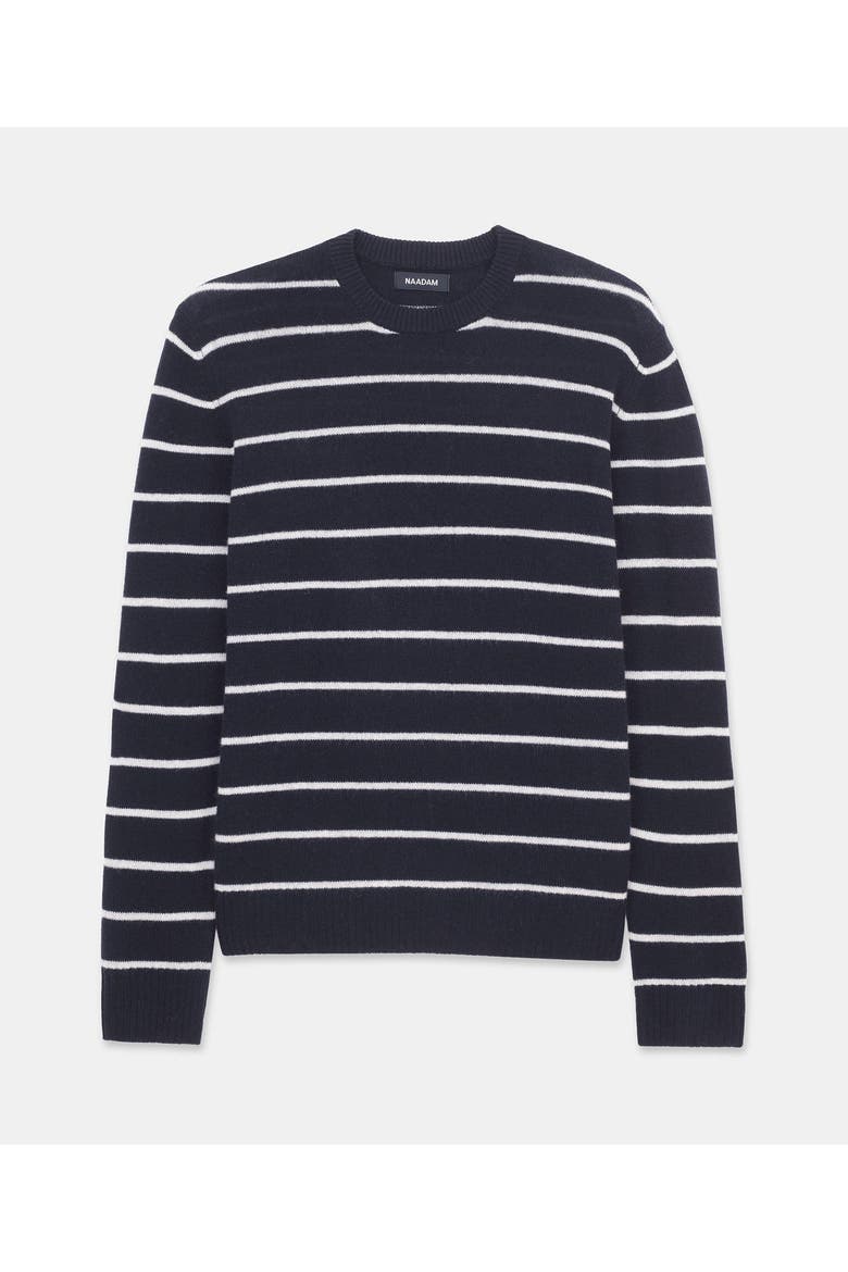 Lightweight Cashmere Striped Crewneck, Alternate, color, Navy Combo