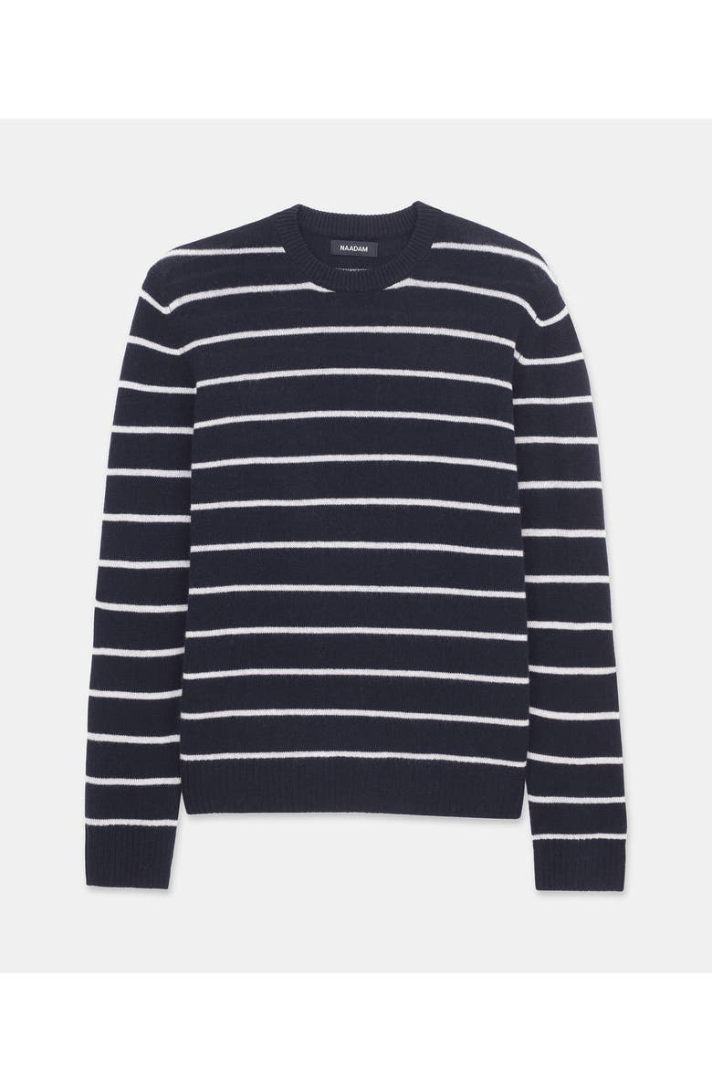 NAADAM Lightweight Cashmere Striped Crewneck, Alternate, color, Navy Combo