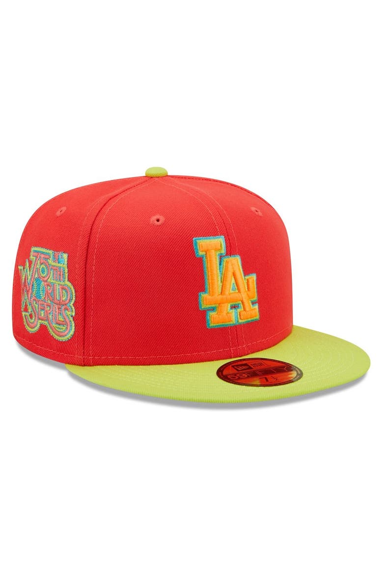 Men's New Era Red/Neon Green Los Angeles Dodgers 1978 World Series  Lava Highlighter Combo 59FIFTY Fitted Hat, Main, color, Red