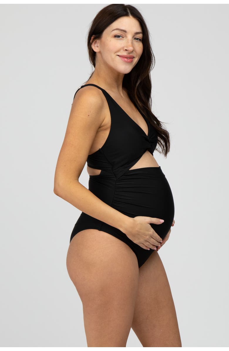 PinkBlush Ruched Sides Front Cutout One Piece Swimsuit, Alternate, color, Black