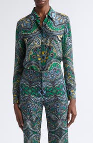 ALICE + OLIVIA Willa Printed Silk Shirt
