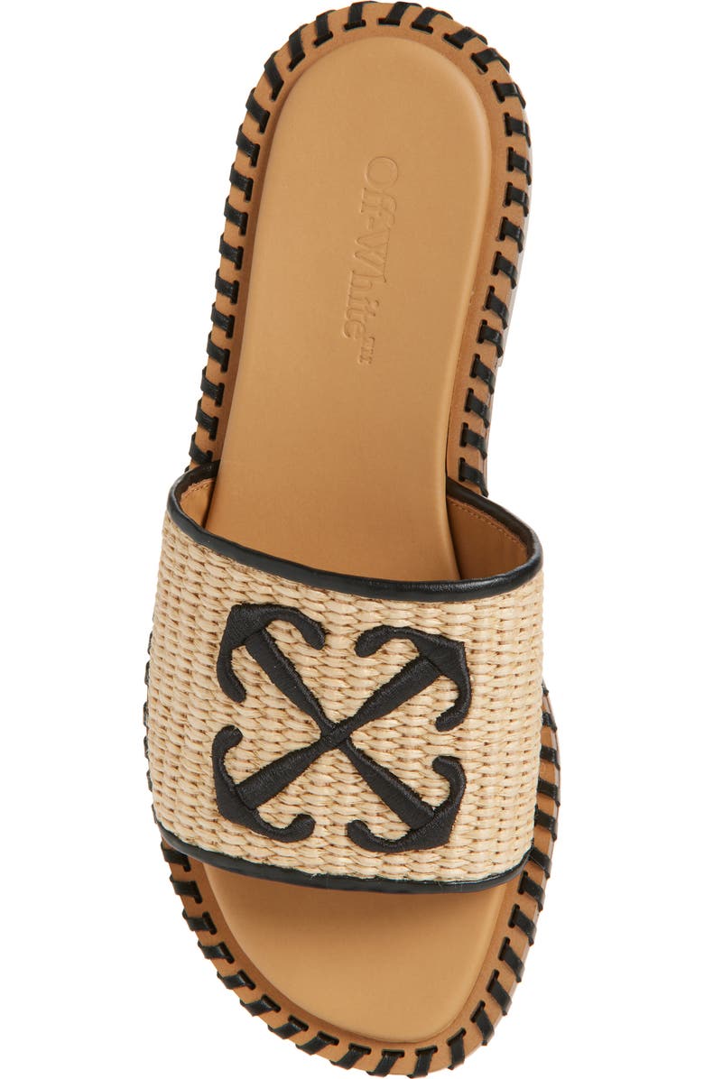 Off-White Twist Raffia Arrow Slide Sandal, Alternate, color,