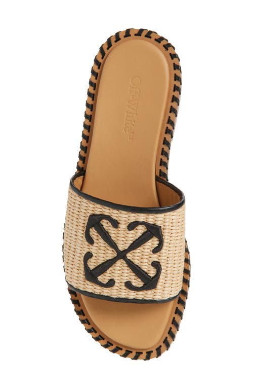Off-white Twist Raffia Arrow Slide Sandal In Brown