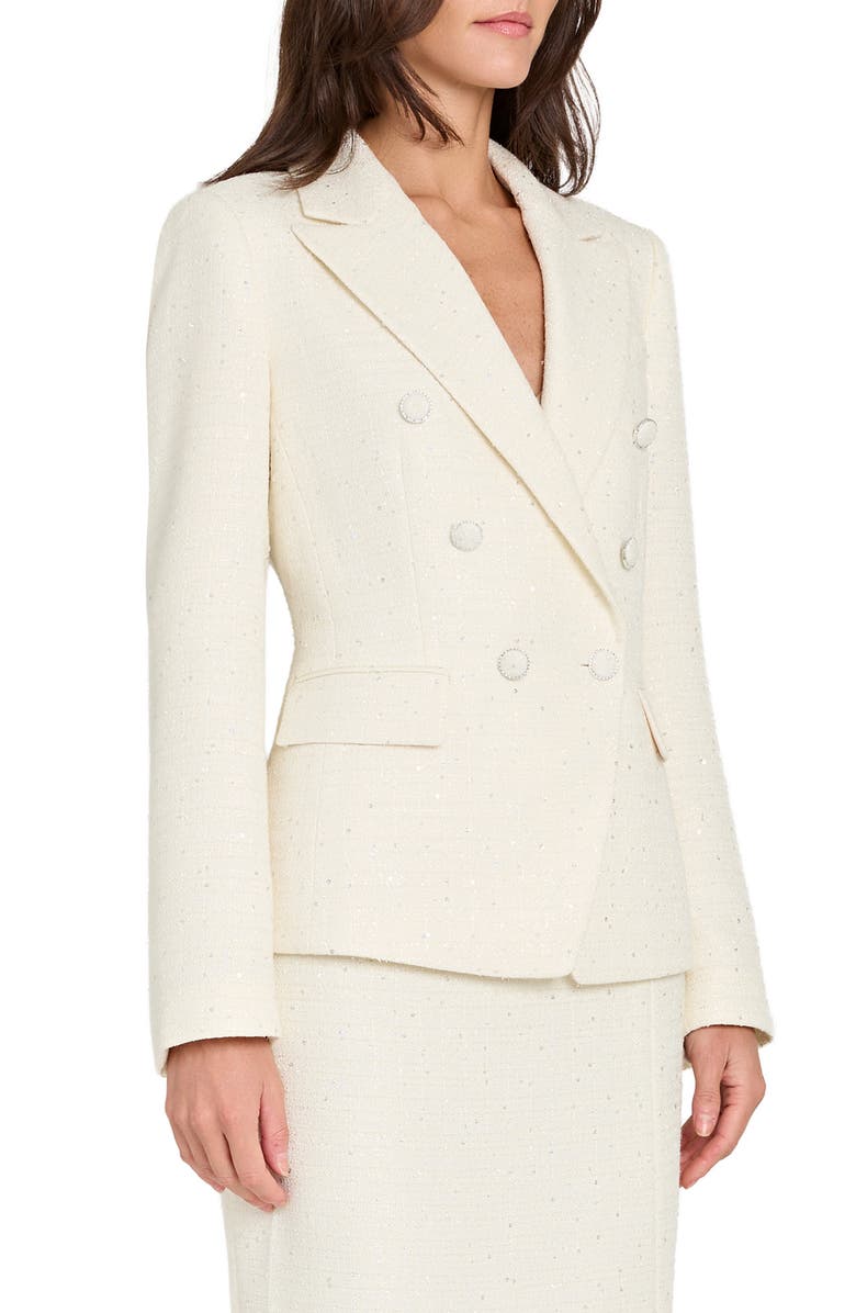 Tahari ASL Crystal Double Breasted Bouclé Blazer, Alternate, color, Vanilla