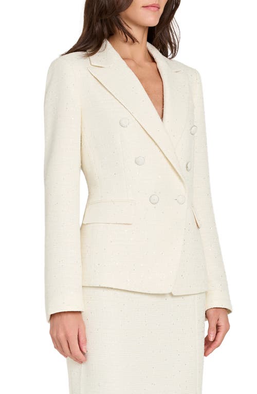 Tahari Asl Crystal Double Breasted Bouclé Blazer In White