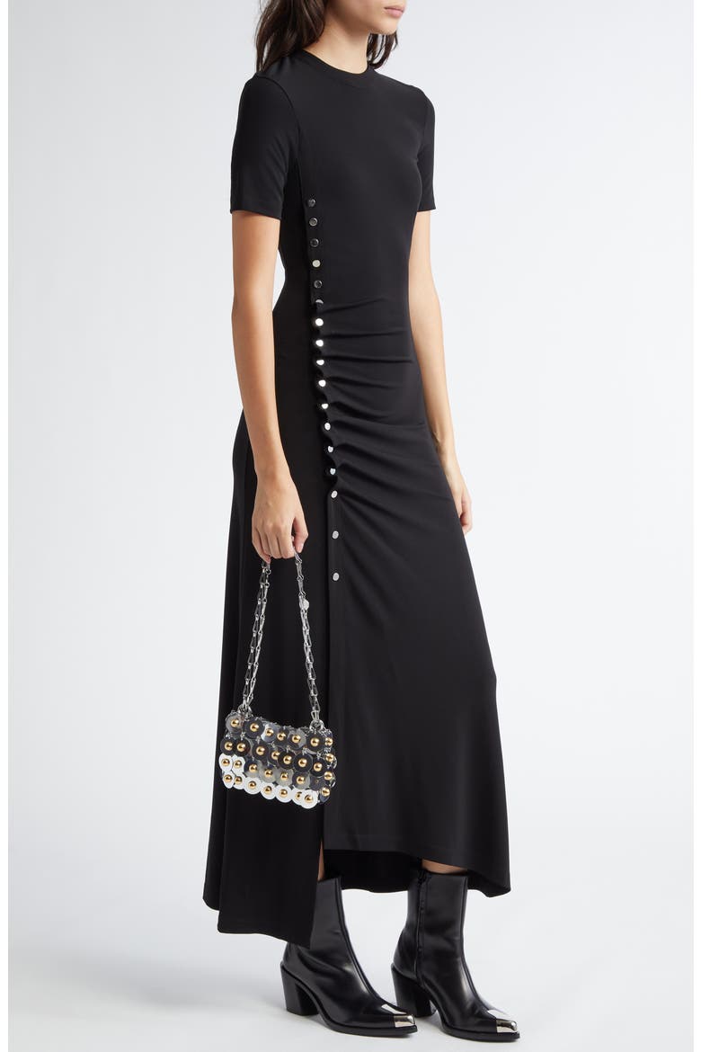 Drapé Pression Short Sleeve Maxi Dress, Main, color, BLACK