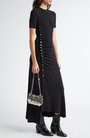 Rabanne Drapé Pression Short Sleeve Maxi Dress