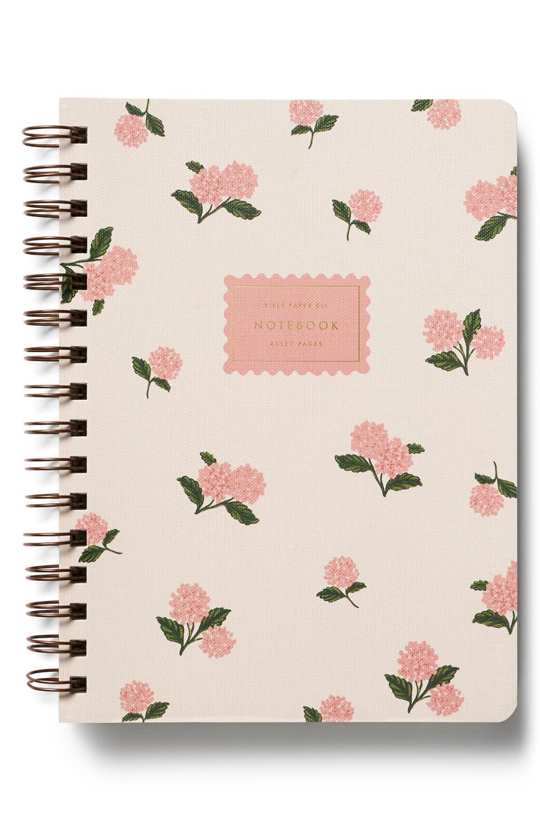 Rifle Paper Co. Pink Hydrangea Spiral Notebook, Main, color, 
