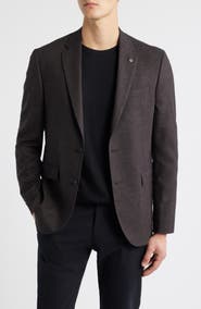 AllSaints Ross Slim Fit Brown Micro Houndstooth Sport Coat
