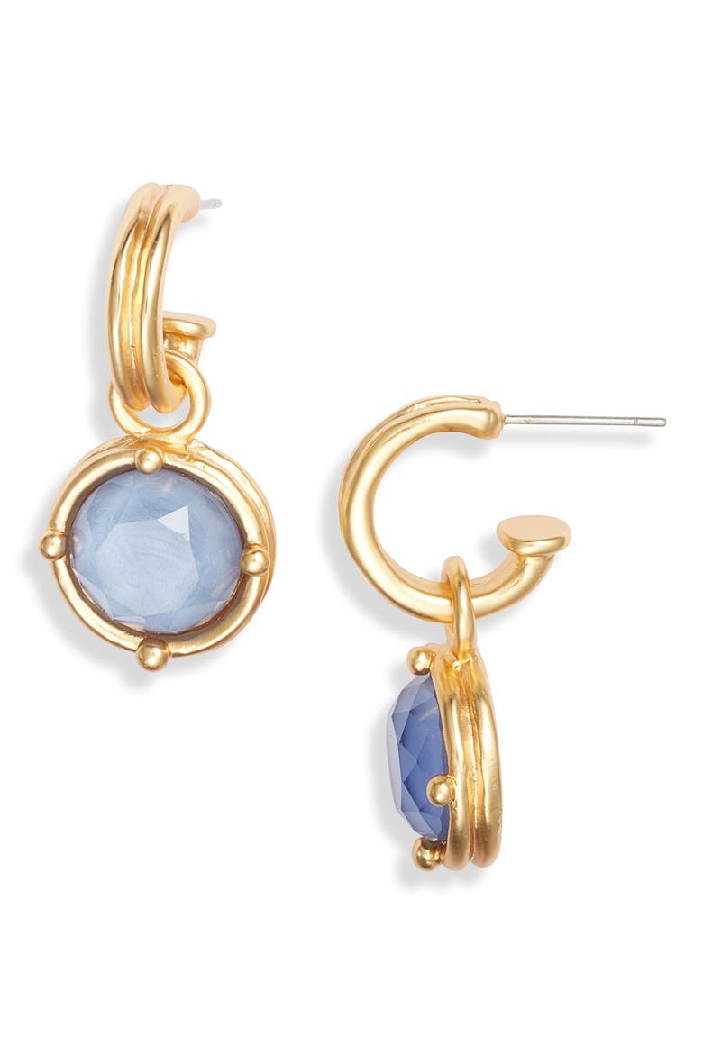 Round Drop Huggie Hoop Earrings, Main, color, GOLD/BLUE