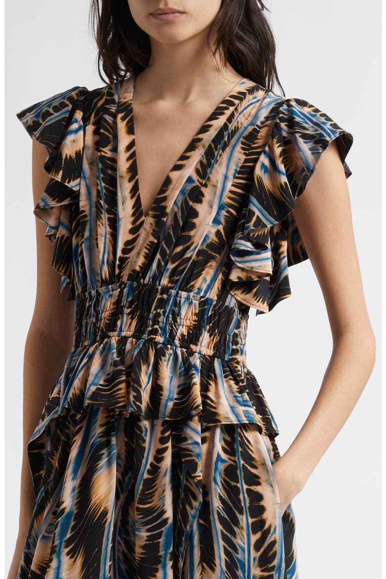 Brielle Abstract Print Silk Midi Dress, Alternate, color, RIVER